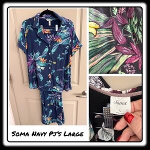 Soma “Notched Collar” short sleeve/pants Navy print sz Large